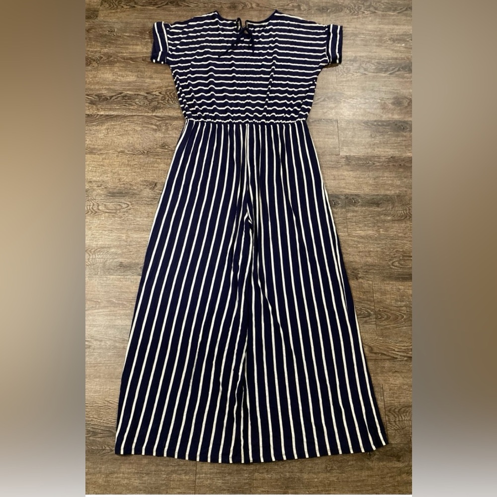 Zenana Wide Leg Jumpsuit Navy & White Stripe Cropped Length Size 3X - Picture 8 of 8